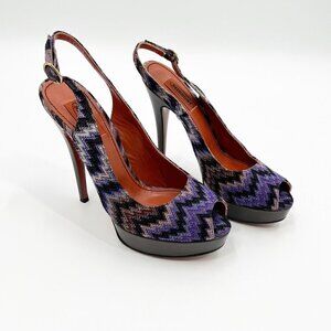 Missoni Multicolor Knit Slingback Peep Toe Heels